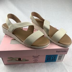 Kensie Emme Natural Woven Stretchy Comfort Sandals Size US 10 Wedge Tan (0657)‎